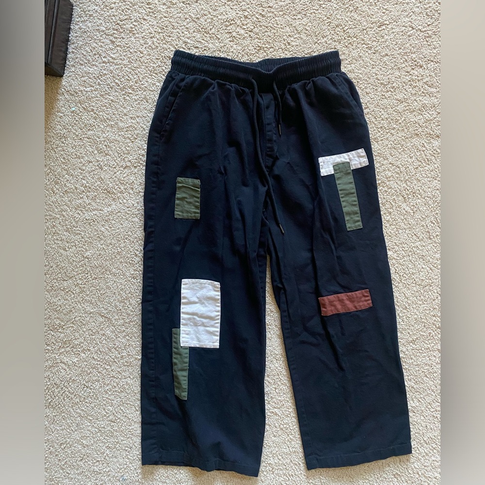 Baggy, Oversized Black Pants with Geometric Shapes